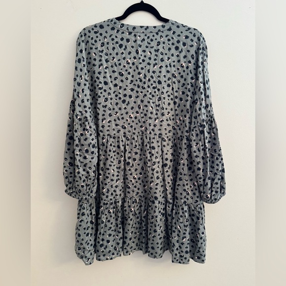 Mud Pie Maybell Flounce Leopard Mini Dress Size Small Tiered Balloon Sleeve Boho - Picture 5 of 8